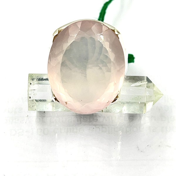 Pink Rose Quartz Ring in  Solid 92.5 Sterling Silver Size Us 7