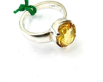 Citrine Quartz Ring in  Solid 92.5 Sterling Silver Size Us 8