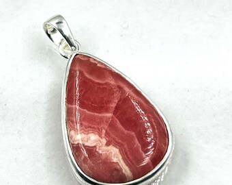 92.5 Sterling Silver Natural  Designer Pink Rhodochrosite Gemstone Pendent 22x32MM -12Gram Direct From Factory