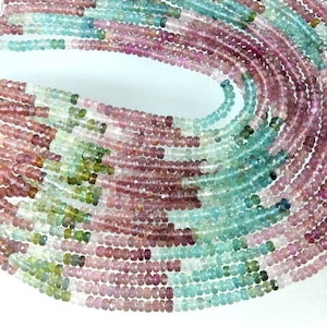Tourmaline Beads,Tourmaline Rondelle, Multi-Tourmaline,Faceted Rondelle,  AAA+++ Quality 4MM 14&#39;&#39; 100% Natural Gemstone Tourmaline Beads
