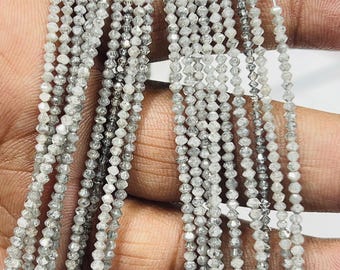Faceted Diamond Rondelle Beads: 2mm AAA Off-White