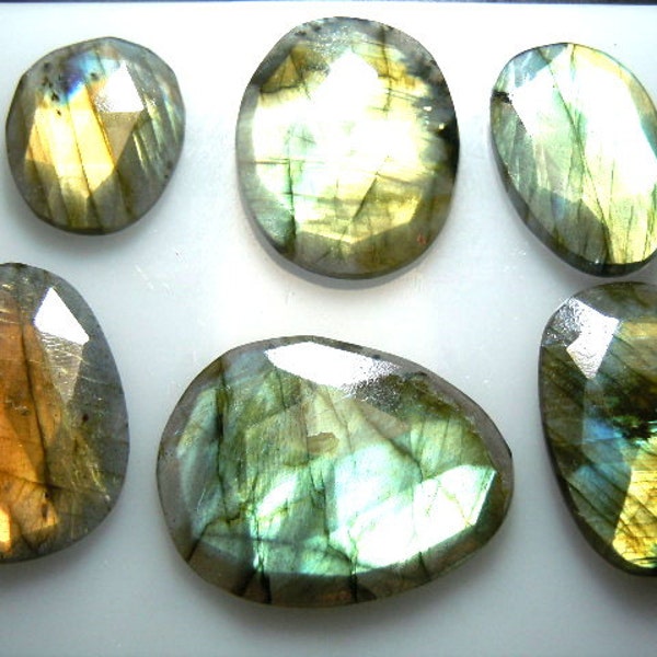 6PC AAA High Quality Peacock Multi Fire Labradorite Rose Cut Gemstone Cabochon 22x30-22x35-22x35-25x35-31x39-28x39MM Oval