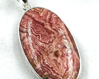 92.5 Sterling Silver Natural  Designer Pink Rhodochrosite Gemstone Pendent 26x46MM -18Gram Direct From Factory