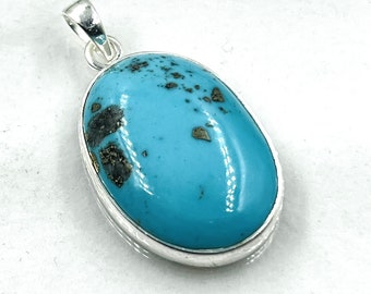 92.5 Sterling Silver Natural Sea Blue Arizona Turquoise Gemstone Pendent 23x32MM -11 Gram Direct From Factory