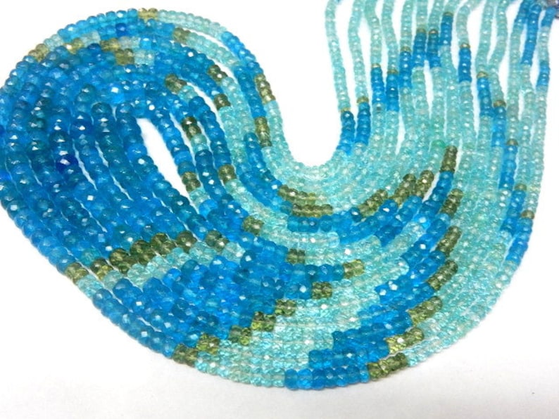 Apatite-Beads Super Top Quality Multi-Color Apatite Faceted Rondelle Beads Full Necklace 6 Strands 534Ct Size 4-5MM Wholesale Price