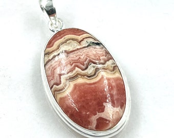 92.5 Sterling Silver Natural  Designer Pink Rhodochrosite Gemstone Pendent 22x35MM -12Gram Direct From Factory