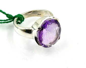 Pink Amethyst Quartz Ring in  Solid 92.5 Sterling Silver Size Us 8