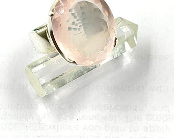 Pink Rose Quartz Ring in  Solid 92.5 Sterling Silver Size Us 8