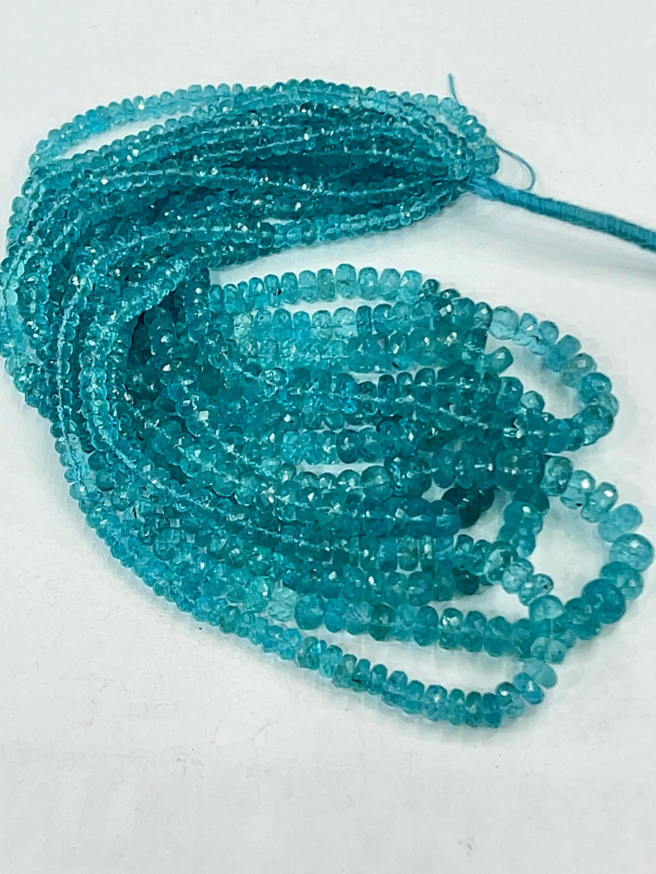 Natural Blue Apatite Rondelle Faceted Beads – 3x3mm – 13” Strand – AAA Quality – India - View #2