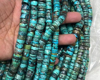 Natural Turquoise Heishi Beads: 8-10mm Tibetan Style Strand