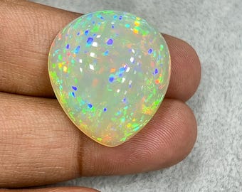 Natural Ethiopian Opal Cabochon AAA Multi Fire Heart Shape 28x25x11mm 34.05 Carat Loose Gemstone – Flashy Welo Opal Jewelry Making Stone for