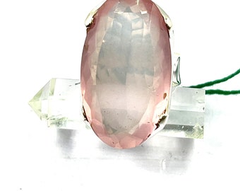 Pink Rose Quartz Ring in  Solid 92.5 Sterling Silver Size Us 8