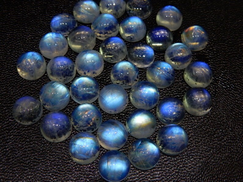 Natürliche Blue Fire Regenbogen Mondstein Cabochon, Edelstein CabochonGut für Ring, Mondstein Edelstein ForSchmuckherstellung Größe 10 x 10 MM Rund Bild 4