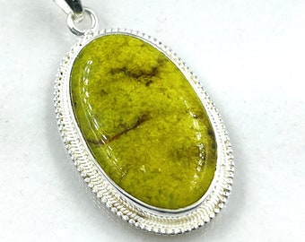 92.5 Sterling Silver Natural  Green Opal Gemstone Pendent 21x35MM -12Gram Direct From Factory