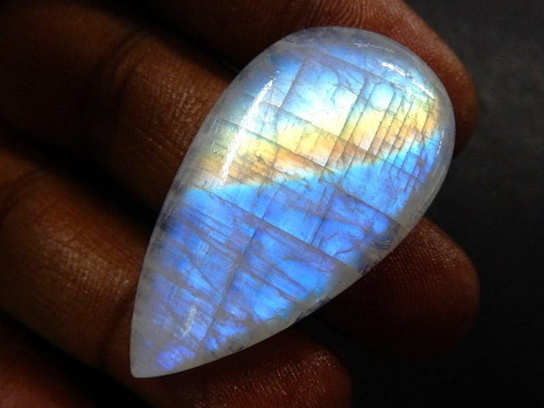 Pear Rainbow Moonstone Cabochon loose Gemstone Blue Fire