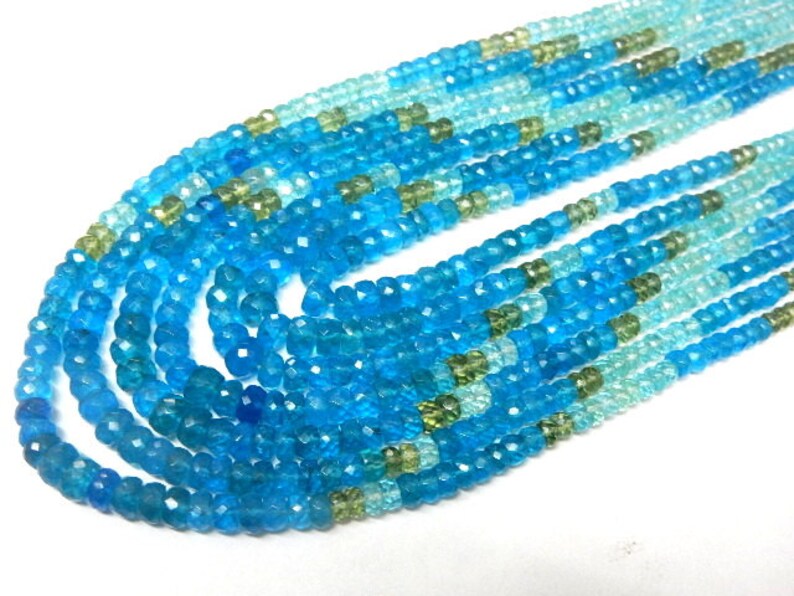Apatite-Beads Super Top Quality Multi-Color Apatite Faceted Rondelle Beads Full Necklace 6 Strands 534Ct Size 4-5MM Wholesale Price