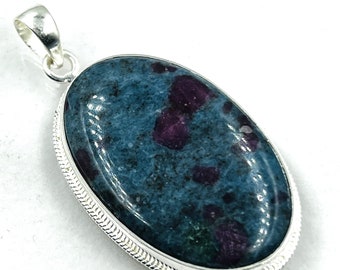 92.5 Sterling Silver Natural  Designer Ruby Kyanite Gemstone Pendent 28x47MM -23Gram Direct From Factory