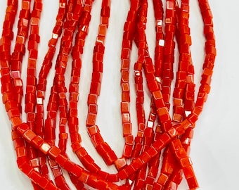 AAA Italian Red Coral Square Beads Strand, Jewelry Making