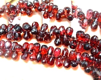 AAA Mozambique Garnet Beads: Faceted Briolette Teardrops, 8 Inch Strand