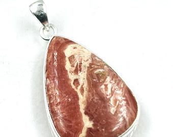 92.5 Sterling Silver Natural  Designer Pink Rhodochrosite Gemstone Pendent 25x37MM -14Gram Direct From Factory