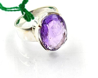 Pink Amethyst Quartz Ring in  Solid 92.5 Sterling Silver Size Us 8