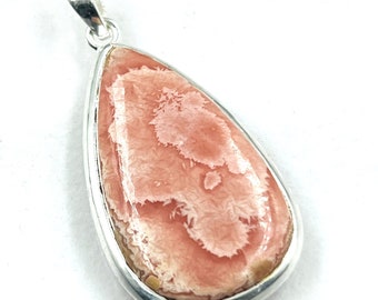 92.5 Sterling Silver Natural  Designer Pink Rhodochrosite Gemstone Pendent 25x41MM -15Gram Direct From Factory