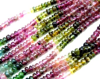 Multi Color Tourmaline Beads: AAA Grade Smooth Rondelle Gemstone (4-4.5mm)14 Inches