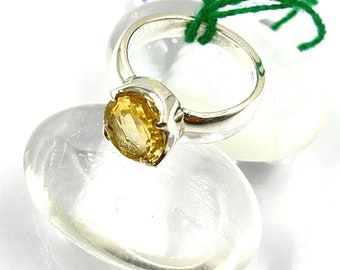 Citrine Quartz Ring in  Solid 92.5 Sterling Silver Size Us 8