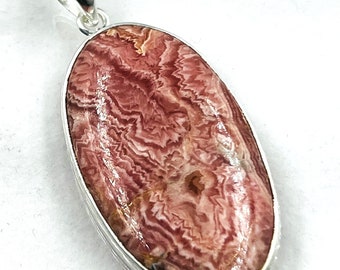 92.5 Sterling Silver Natural  Designer Pink Rhodochrosite Gemstone Pendent 24x43MM -16Gram Direct From Factory