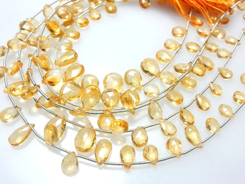 Citrine-Quartz,Citrine-Quartz Beads,Citrine-Quartz Briolette,Par-Drops AAA Quality Gemstone  8 inches  size 7 to 8mm approx  Wholesale Price