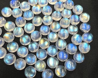 Blue Fire Rainbow Moonstone Cabochon Lot – 7 x 7 mm rond, 50 stuks