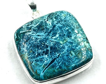 92.5 Sterling Silver Natural  Blue Chrysocolla Gemstone Pendent 33x33MM -17Gram Direct From Factory