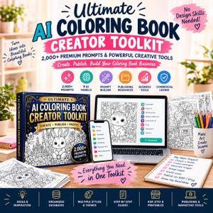AI Coloring Book Creator Toolkit | 2,000+ Prompts | AI Art, Line Art & Image Prompts | KDP Coloring Books, Printables -Self-Publishing