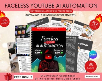 Faceless YouTube AI Automation Ebook:Canva Template, PLR & MRR