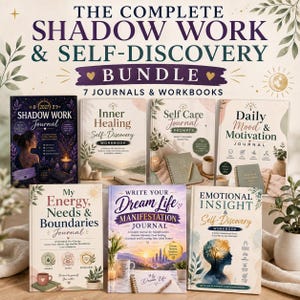 May include: A bundle of seven journals and workbooks titled The Complete Shadow Work & Self-Discovery Bundle. The collection includes individual books for shadow work, inner healing, self-care, daily mood, energy, dream life, and emotional insight.