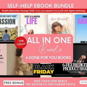 Self-Worth & Self-Help eBook Bundle, 6 Canva Templates, PLR MRR, Self Improvement