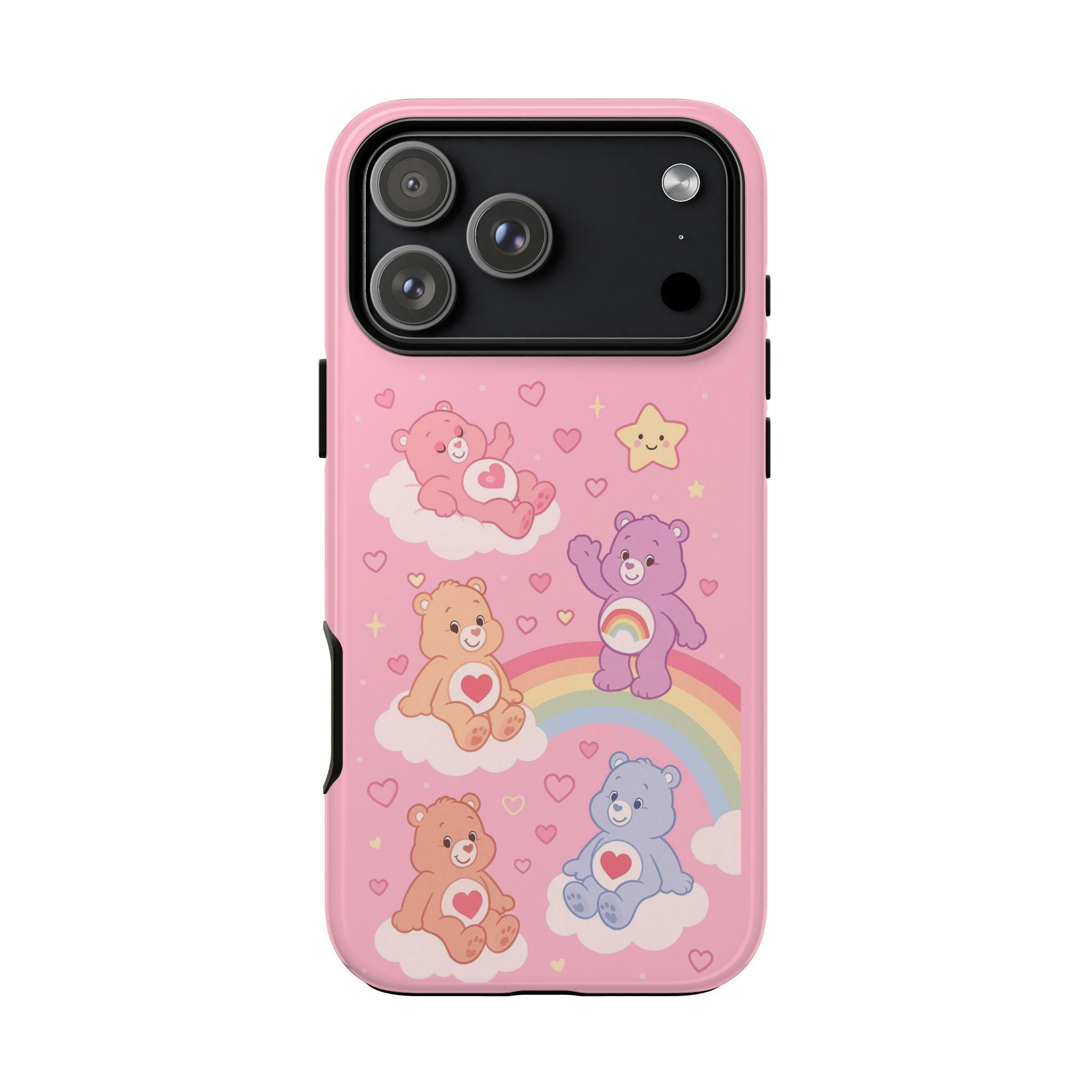 Discover Cloud Bears iPhone Case, Kawaii Rainbow Hearts Case