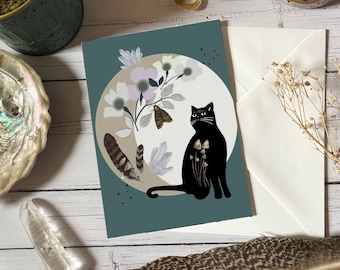 Black cat card, cat birthday card, witchy friend