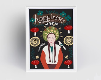 happiness, folk art, wall art, scandi