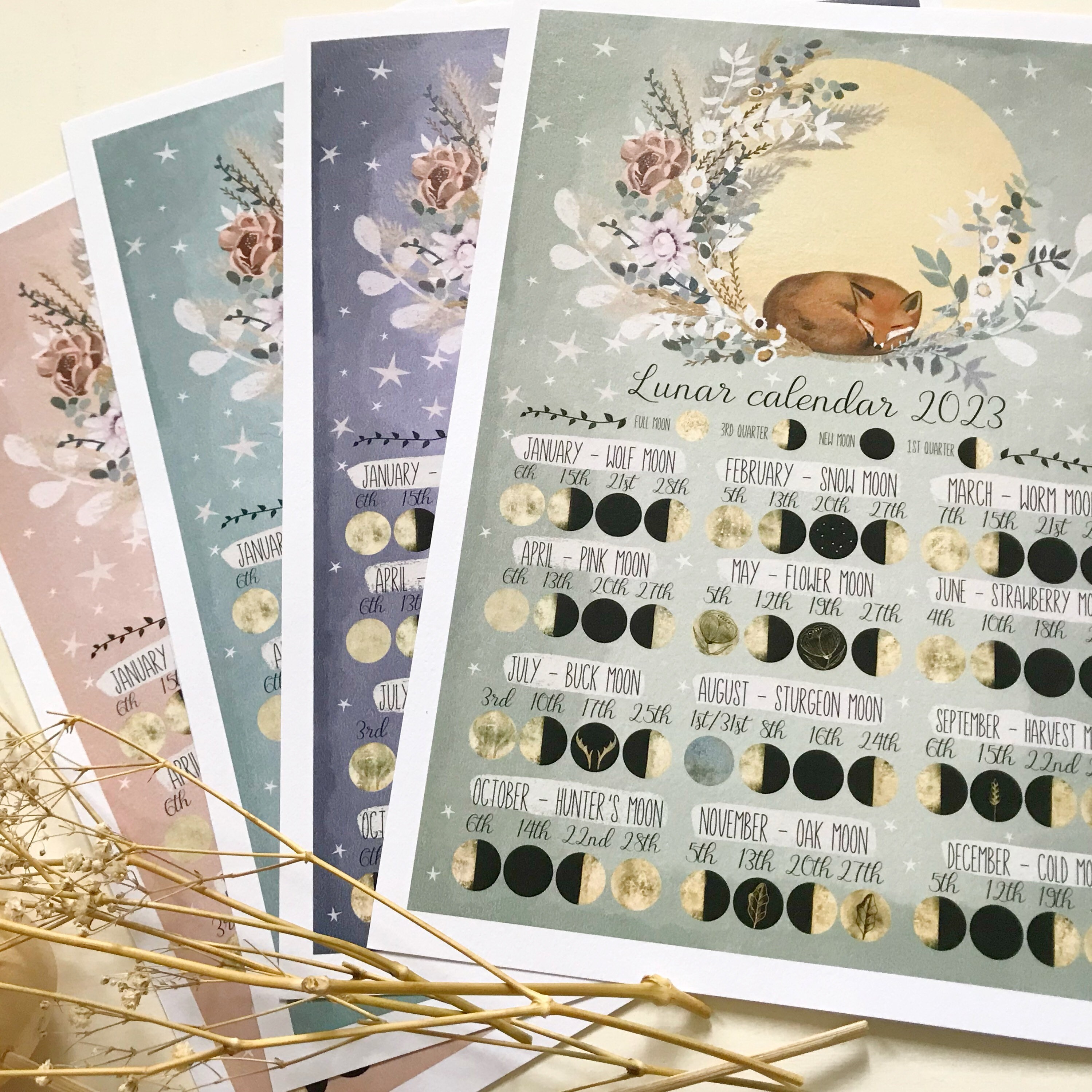 PREORDER Lunar Calendar 2023 Moon Calendar Moon Phases Etsy UK