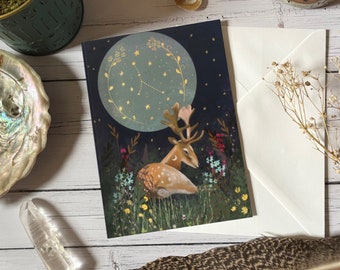 Deer card, whimsical, greeting card, cancer birthday card,