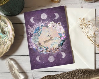 Hare greeting card, Easter card, moon phases