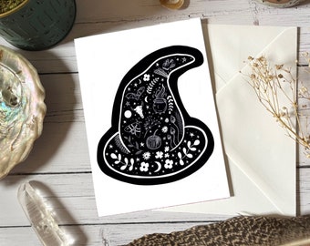 Witchy hat, blank card, witchy card, birthday card,