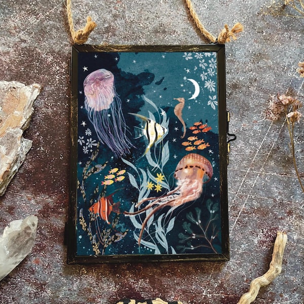 Jellyfish ocean art, framed.
