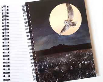 Owl notebook, owl journal, stone circle