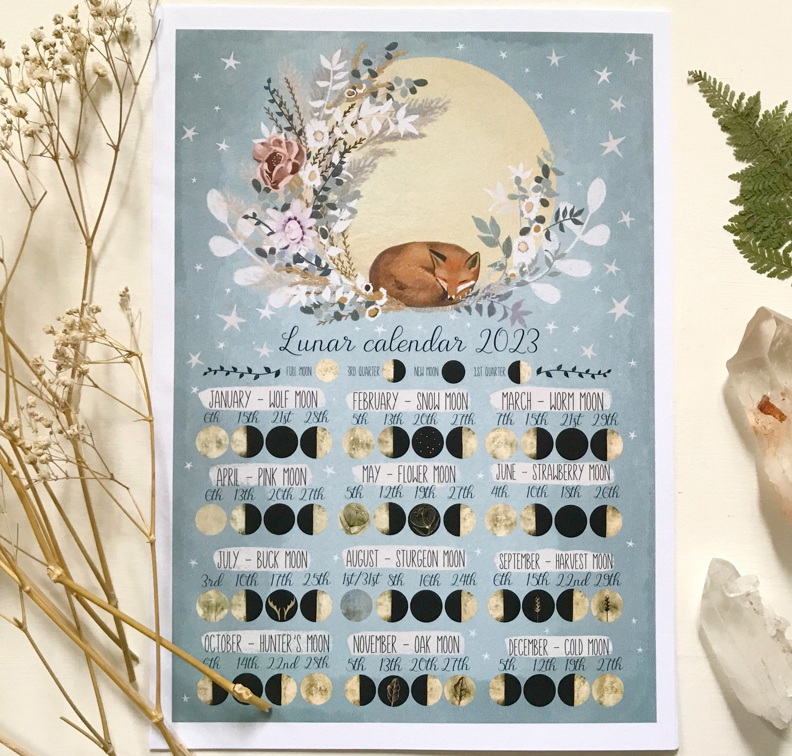 PREORDER Lunar Calendar 2023 Moon Calendar Moon Phases Etsy UK