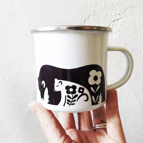 Mama Bear, Enamel mug, camping mug, scandi style