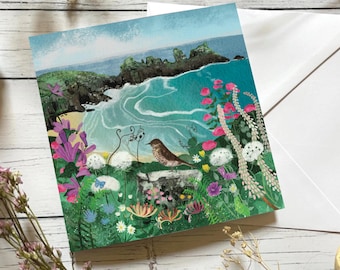 Grive musicienne, carte vierge, campagne