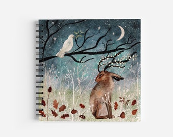 Hare and dove, jackalope, woodland animals, journal, gift