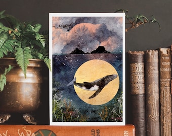 Whale print, humpback whale, Cornwall, ocean art